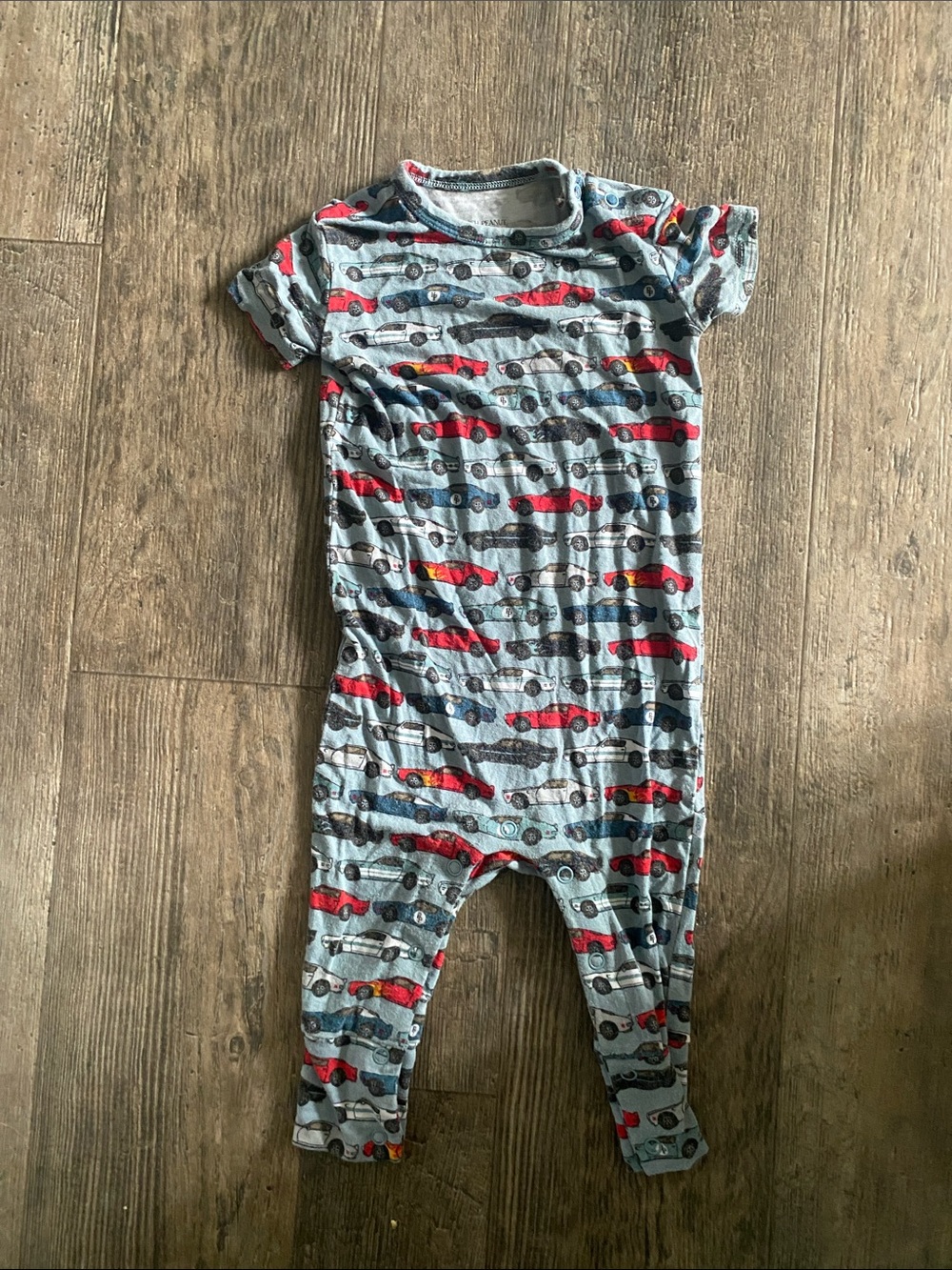 Posh Peanut Gray One-Piece Bodysuit with Red & Blue Car Print